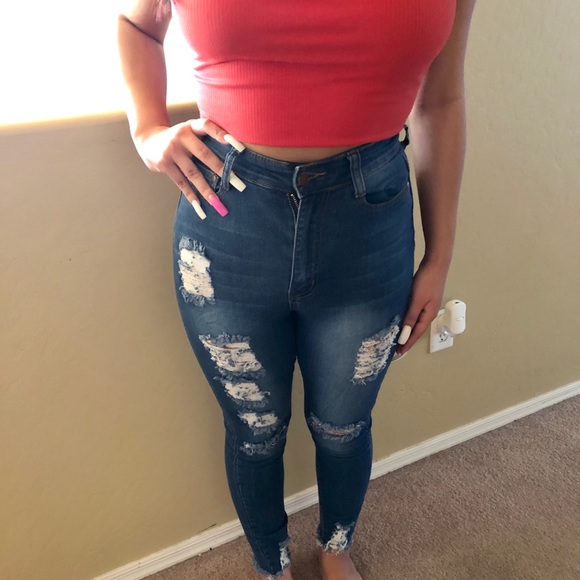 little miss high rise distressed jeans